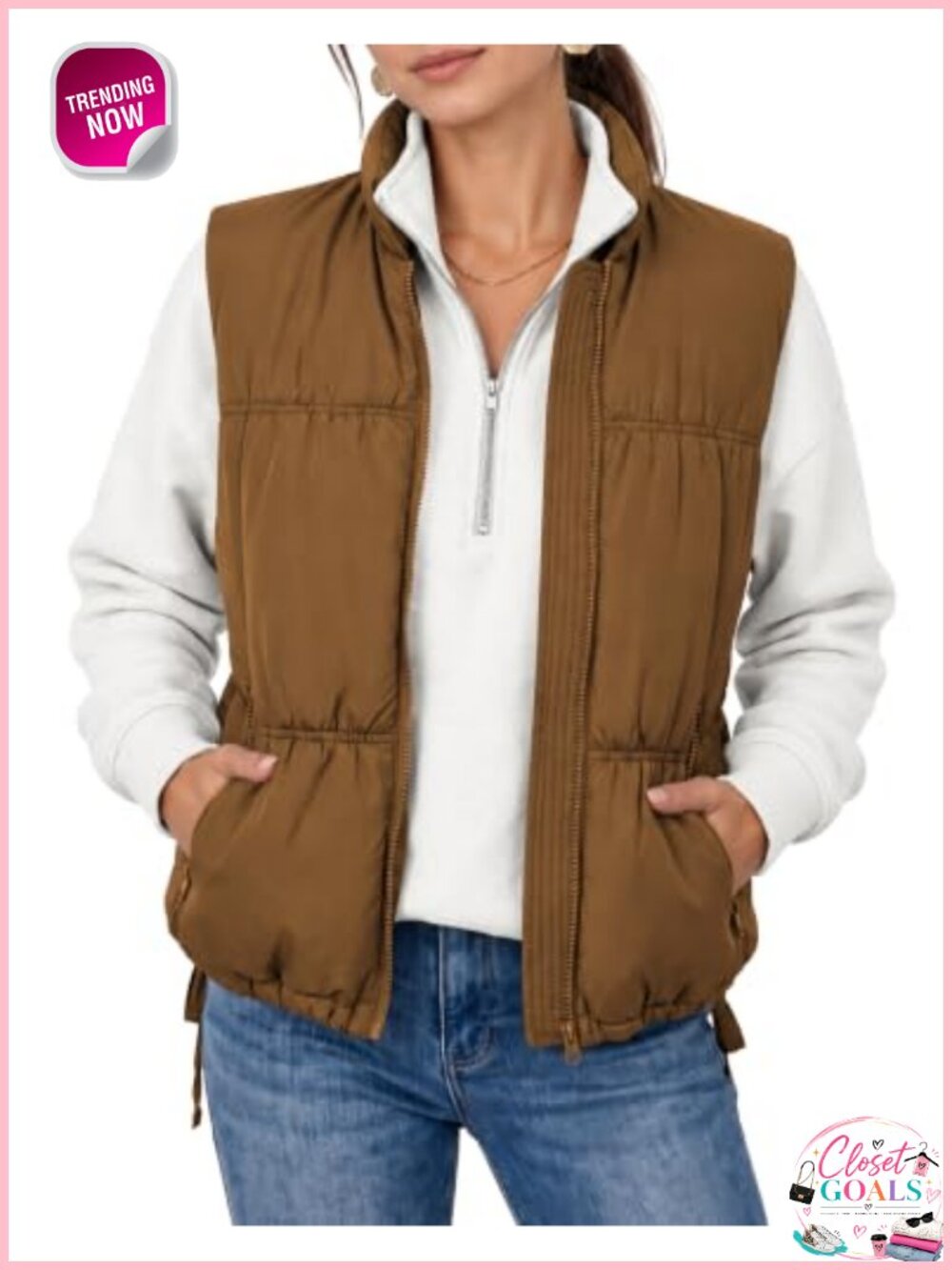 Womens Cropped Quilted Puffer Vest Zip Up Lightweight Fall Winter Layer